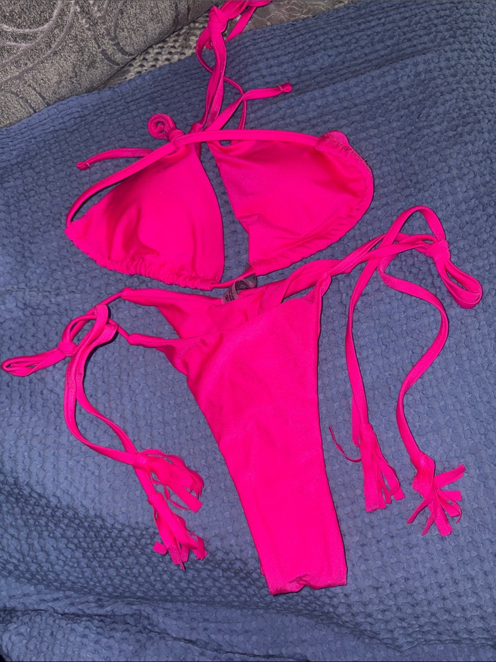 SHEIN Hot Pink Tie-Side Triangle Bikini small